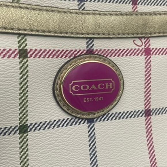 Coach Peyton Tattersall File Crossbody Bag Purse Plaid White Multicolor - Picture 4 of 9